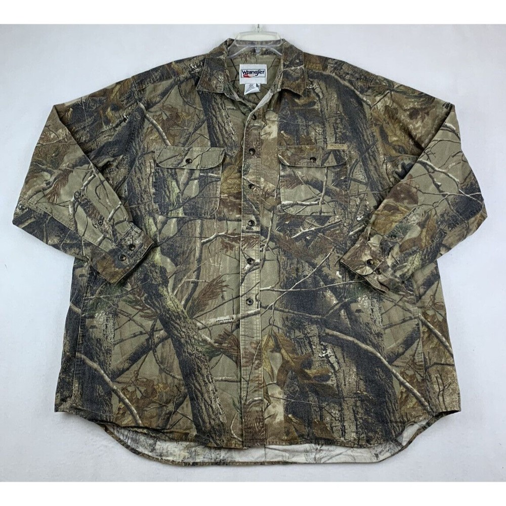 Wrangler Pro Gear Heavy Cotton Shirt Men Size 2XL Realtree Camo
